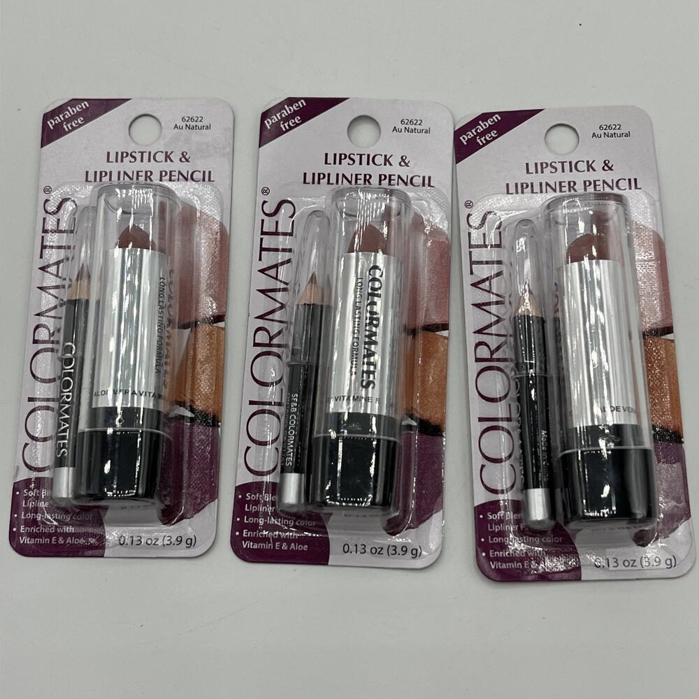 (3) Colormates AU NATURAL Discontinued Lipstick & Lip Liner Pencil #62622 NEW